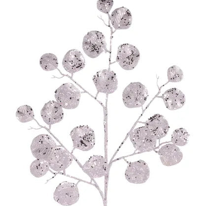28"L GLITTER ROUND LEAF SPRAY - SILVER - XS241326