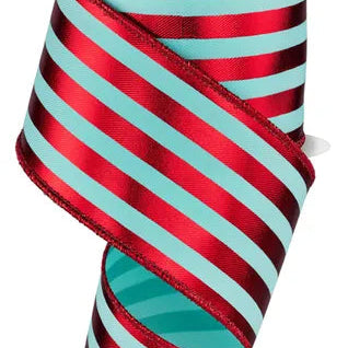 2.5"X10YD METALLIC VERTICAL STRIPE - ICE BLUE/RED - RGE143240