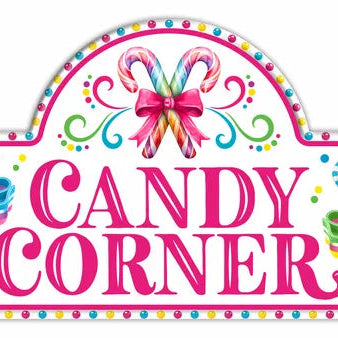 15"LX8"H CANDY CORNER STREET SIGN - WHITE/HOT PINK/LIME/BLUE - MD1883