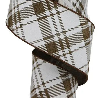 2.5"X10YD DIAGONAL STRIPE/MULTI CHECK - BROWN/WHITE - RGA127704