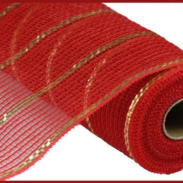 10.25"X10YD POLY/FAUX JUTE/MATTE MESH - RED/GOLD - RY832939