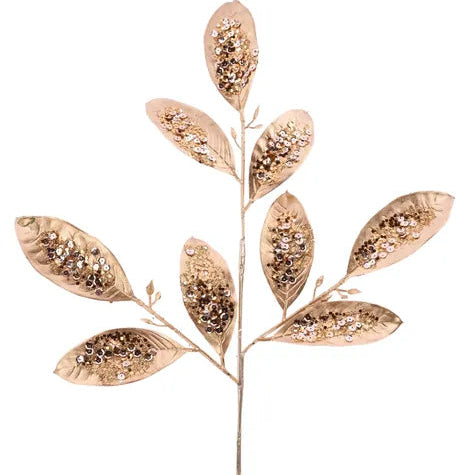 25.5"L GLITTER/SEQUIN LEAF SPRAY - COPPER - XS243343