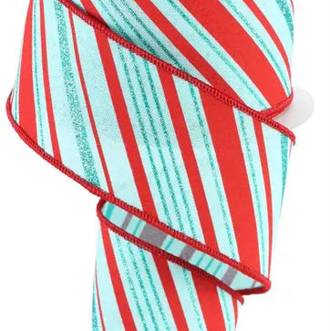 2.5"X10YD OEOOERMINT STRIPES - ICE BLUE/RED - RGC1611H1