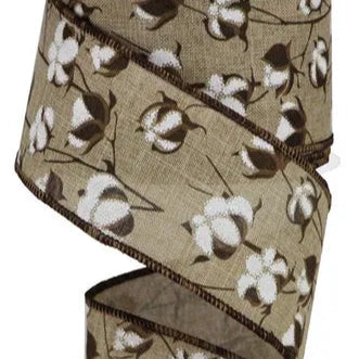 2.5"X10YD COTTON PODS ON ROYAL - LIGHT BEIGE/DARK BROWN/WHITE - RG0180901