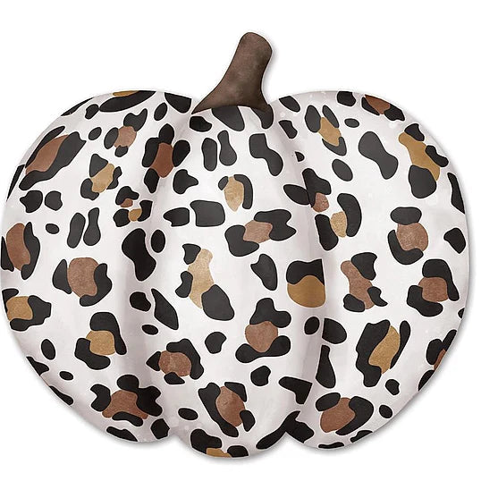 12"L METAL/EMBOSSED LEOPARD SPOT PUMKIN - WHITE/BLACK/TAN - MD076527