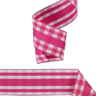 1.5"X10YD MINI GINGHAM W/CENTER STRIPE - HOT PINK/WHITE - RW810811