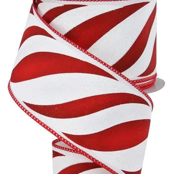 2.5"X10YD SWIRL CANDY STRIPE - RED/WHITE/DARK RED - RGE1048
