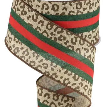 2.5"X10YD LEOPARD/CENTER STRIPES/ROYAL - BEIGE/RED/EMERALD/BROWN - RGC185601