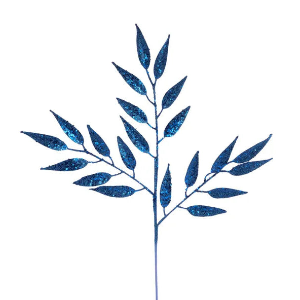 28"L GLITTER/HEX GLITTER LEAF SPRAY - NAVY BLUE - XS241219