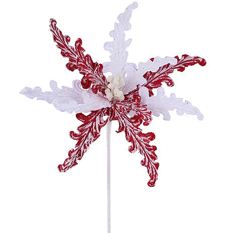 11"DIA POINSETTIA W/WHITE BRUSH PETAL - RED/WHITE - XS424734