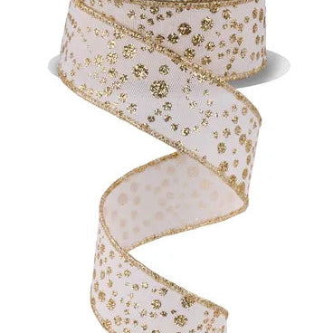 1.5"X10YD MINI GLITTER DOTS - CREAM/GOLD - RGF17193R