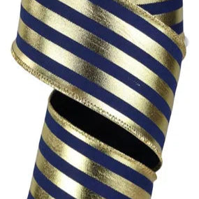 2.5"X10YD METALLIC VERTICAL STRIPES - NAVY BLUE/GOLD - RGE142977