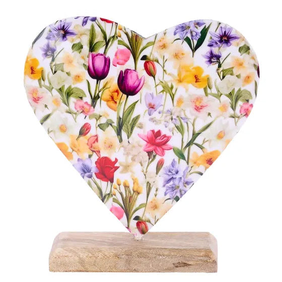 6.75"H X 6"L FLORAL HEART ON BASE - LAVENDER/PINK/YELLOW - HV9214