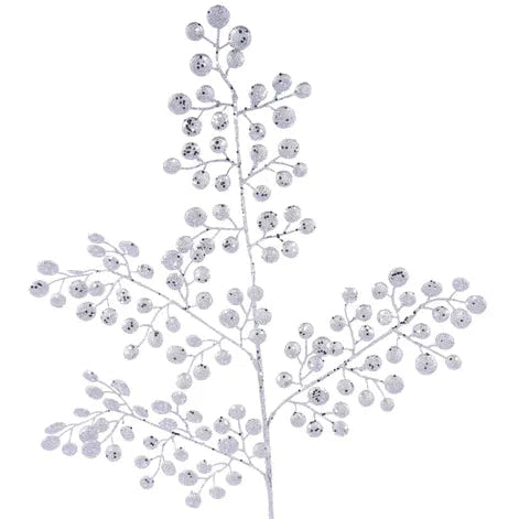 33"L GLITTER ROUND LEAF SPRAY - SILVER - XS226726
