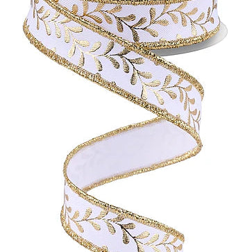 7/8"X10YD FOIL LEAF GARLAND - WHITE/GOLD - LS3014C6