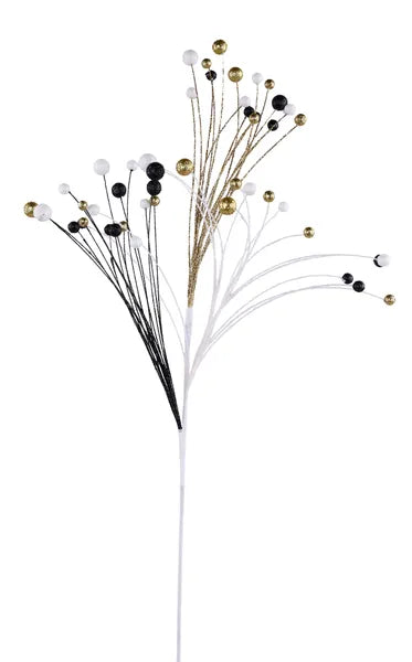 37"L GLITTERED BALL/FISHLINE SPRAY - BLACK/GOLD/WHITE - XS1532AE