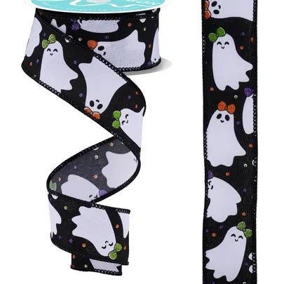 1.5"X10YD GHOSTIES W/ BOWS - BLACK/MULTI - RGH135402