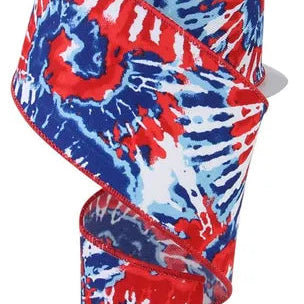 2.5"X10YD MULTI COLOR TIE/DYE DIAGONAL - WHITE/RED/ROYAL/LIGHT BLUE - RGE1235A1