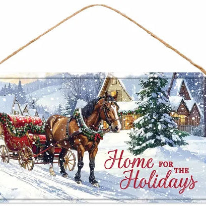 12"LX6"H HOME FOR THE HOLIDAYS SIGN - WHITE/BROWN/RED/GREEN - MD1874