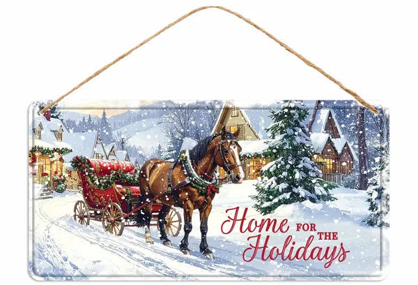 12"LX6"H HOME FOR THE HOLIDAYS SIGN - WHITE/BROWN/RED/GREEN - MD1874