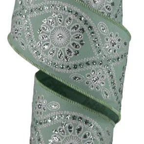 2.5"X10YD DELUXE WAVY FLORAL - SAGE GREEN/SILVER - RGE1962H2