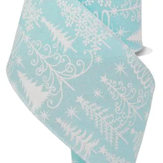 2.5"X10YD MULTI TREES/FAUX ROYAL BURLAP - ICE BLUE/WHITE - RGE1616H1