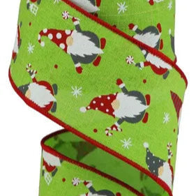 2.5"X10YD CHRISTMAS GNOMES ON ROYAL - LIME/RED/WHITE - RGB107233