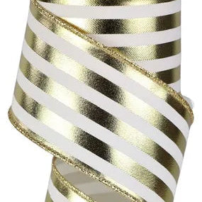 2.5"X10YD METALLIC VERTICAL STRIPES - IVORY/GOLD - RGE142930