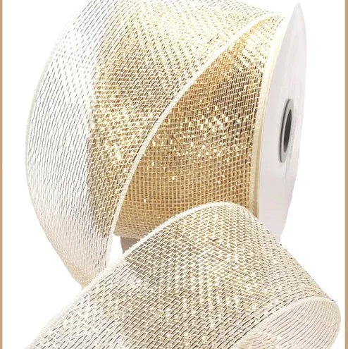 4"X25YD METALLIC - CREAM W/GOLD FOIL - RS200572