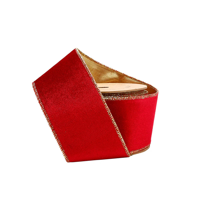 2 1/2"X10YD REVERSIBLE VELVET/LUREX WIRED RIBBON - SCARLET/GOLD - LA RIBBON - 7110W-260-63E
