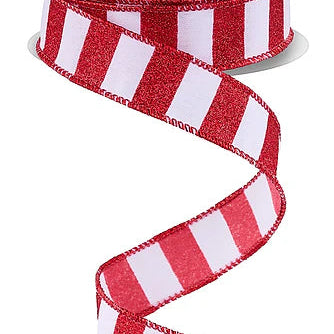 7/8"X10YD HORIZONTAL GLITTER STRIPES - RED/WHITE - RGF796667