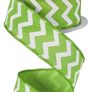 1.5"X10YD SMALL CHEVRON/ROYAL - LIME GREEN/WHITE - RG1018E9