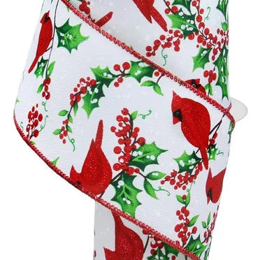 2.5"X10YD CARDINAL/HOLLY/BERRIES - WHITE/RED/BLACK/GREEN - RGE153127