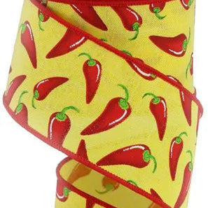 2.5"X10YD CHILI PEPPERS ON ROYAL - YELLOW/RED/LIME/WHITE/GREEN - RGB135729