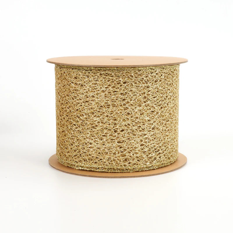 4"X10YD MESH WIRED RIBBON - GOLD - WR-10260-100-10