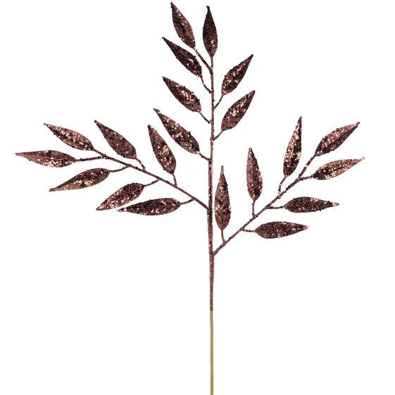 28"L GLITTER/HEX GLITTER LEAF SPRAY - BROWN - XS241204