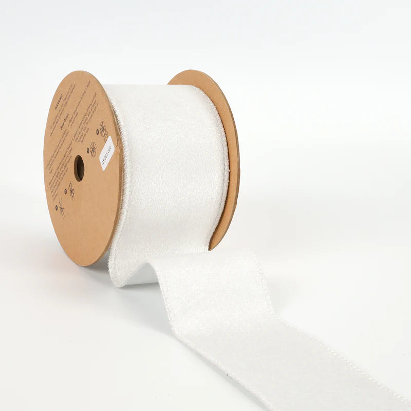 2 1/2"X10YD REVERSIBLE VELVET/LUREX WIRED RIBBON - WHITE/SILVER - LA RIBBON - WR-10224-063-10