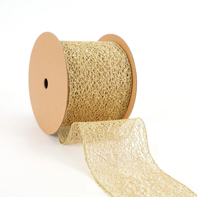 4"X10YD MESH WIRED RIBBON - GOLD - WR-10260-100-10