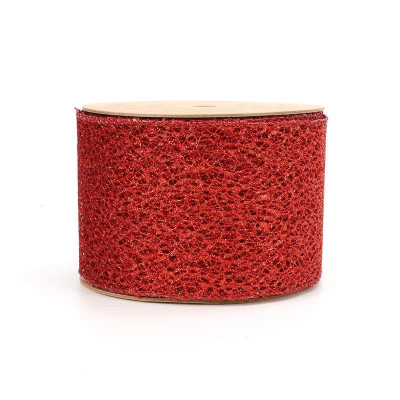 4"X10YD MESH WIRED RIBBON - RED - WR-10254-100-10