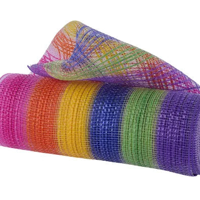 10"X10YD VERTICAL RAINBOW STRIPE MESH - PINK/ORANGE/YELLOW/ROYAL/LIME/PURPLE - RE13851M