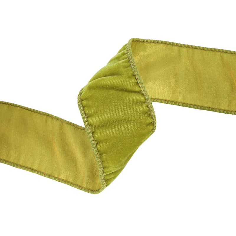 2.5"X10YD WIRED PREMIUM VELVET RIBBON W/ TISSUE BACK - APPLE GREEN - 7050W-550-63E