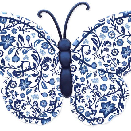 12"LX8.3"H CHINOISERIE BUTTERFLY - WHITE/DARK BLUE/LIGHT BLUE - MD1554E3