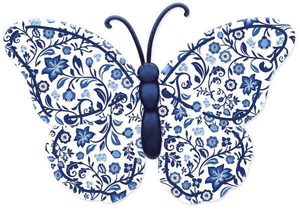 12"LX8.3"H CHINOISERIE BUTTERFLY - WHITE/DARK BLUE/LIGHT BLUE - MD1554E3