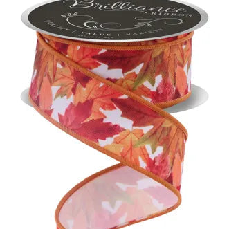 1.5"X10YD FALL LEAVES - IVORY/RED/YELLOW/ORANGE/GREEN - LS1130C2