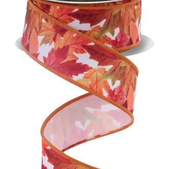 1.5"X10YD FALL LEAVES - IVORY/RED/YELLOW/ORANGE/GREEN - LS1130C2