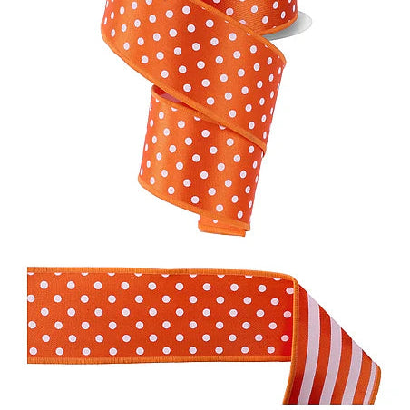 2.5"X10YD POLKA DOT/STRIPE/FUSED - D'LUX - ORANGE/WHITE - LX305620
