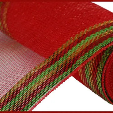 10"X10YD BORDER STRIPE METALLIC MESH - RED/LIME/GOLD - RE850446