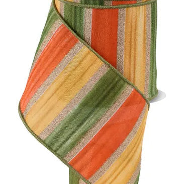 4"X10YD WATERCOLOR STRIPES - WHITE/MOSS/ORANGE/MUSTARD/GOLD - RGH1389C4