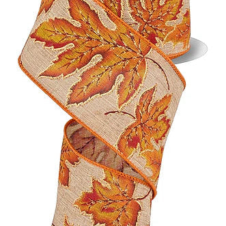 2.5"X10YD LEAVES - BEIGE/BURGUNDY/YELLOW/DARK ORANGE - RGF1290