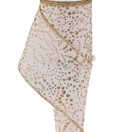4"X10YD MINI GLITTER DOTS - CREAM/GOLD - RGF17213R